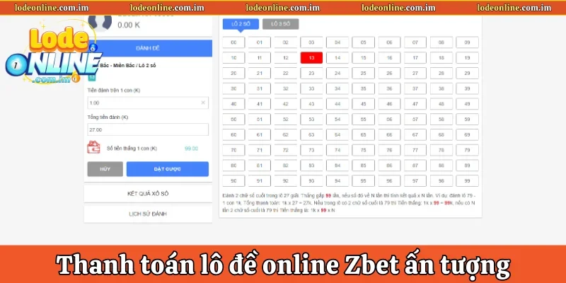 Thanh toán lô đề online Zbet ấn tượng