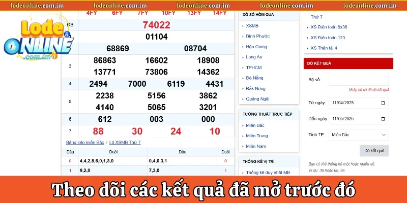 Theo dõi các kết quả đã mở trước đó